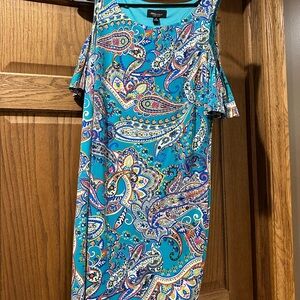 RN studios by Ronni Nicole open Shoulder Paisley Dress - Turquoise Multicolor